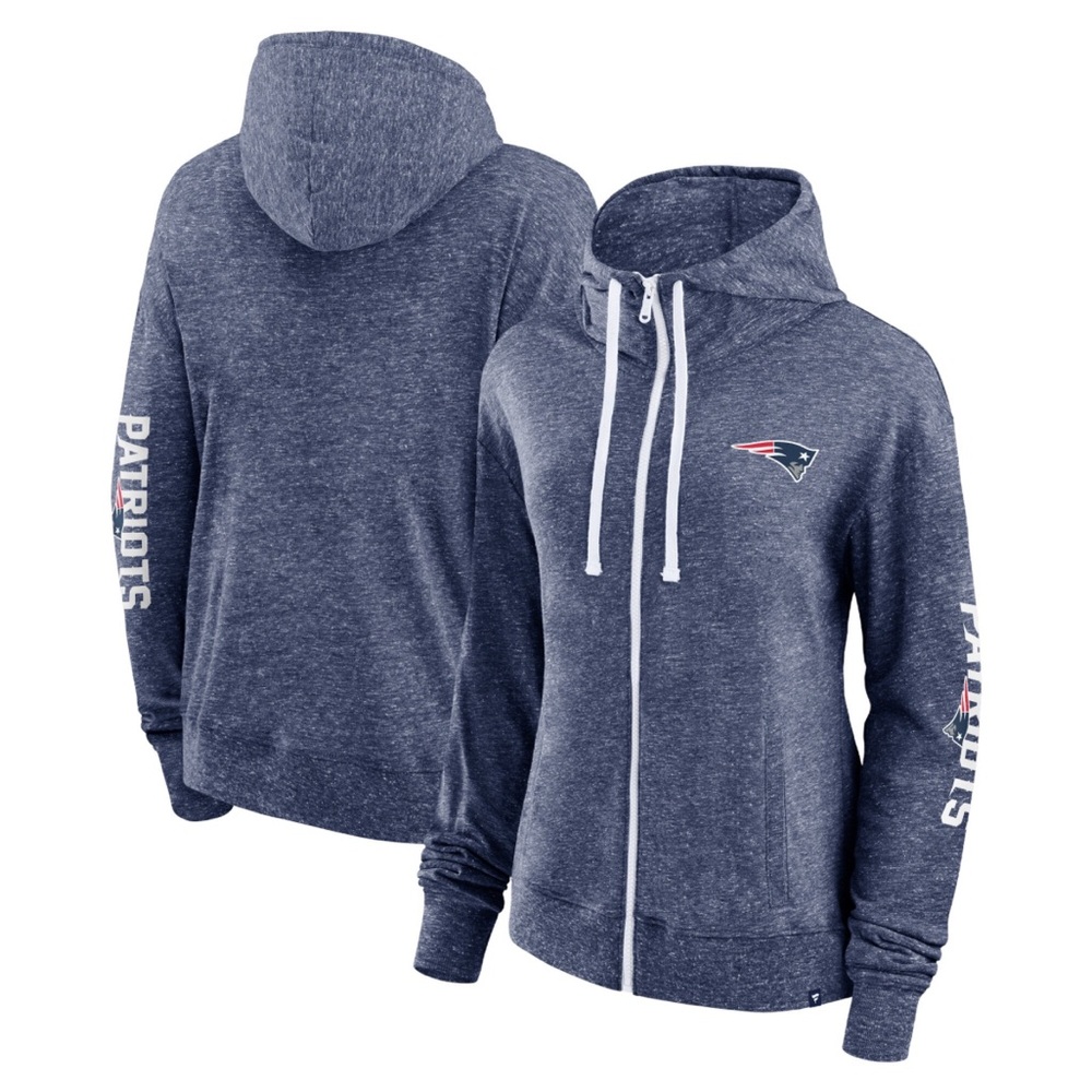 New England Patriots Fanatics Heather Navy Zip-Up Hoodie